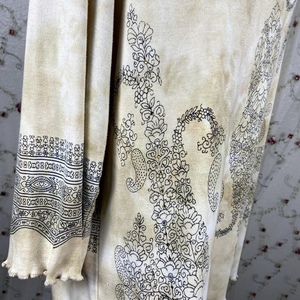 Avenue Vtg Y2K Rhinestone Paisley Lettuce Hem Summery Boho Hippie Sweater Top 2X - Picture 8 of 12